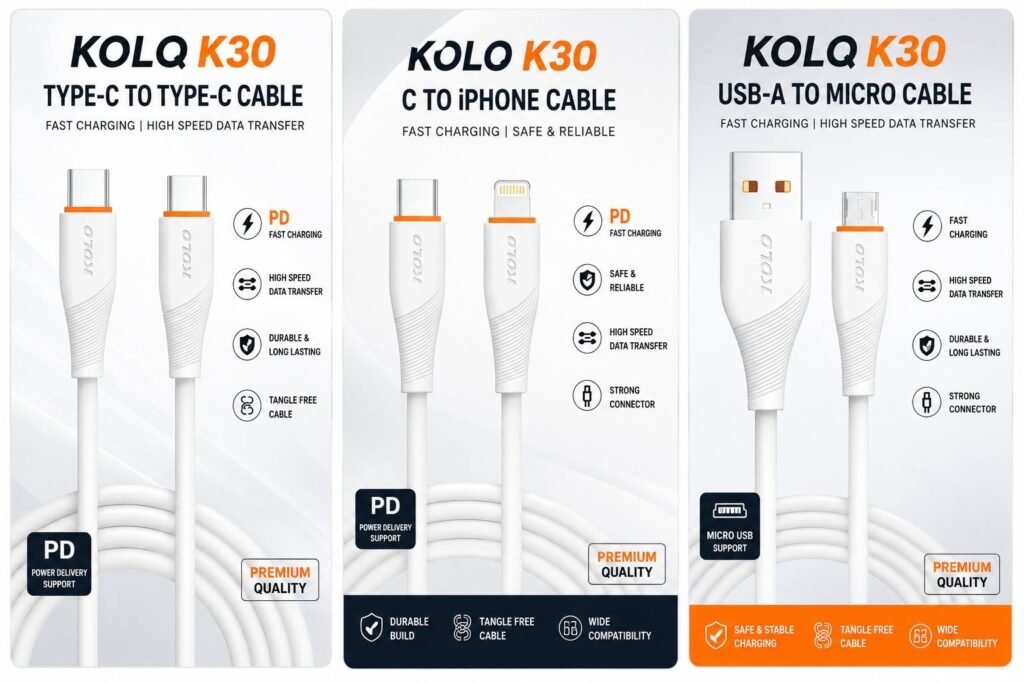 KOLO K30 Cable Series (C to C / C to iPhone / A to Micro)